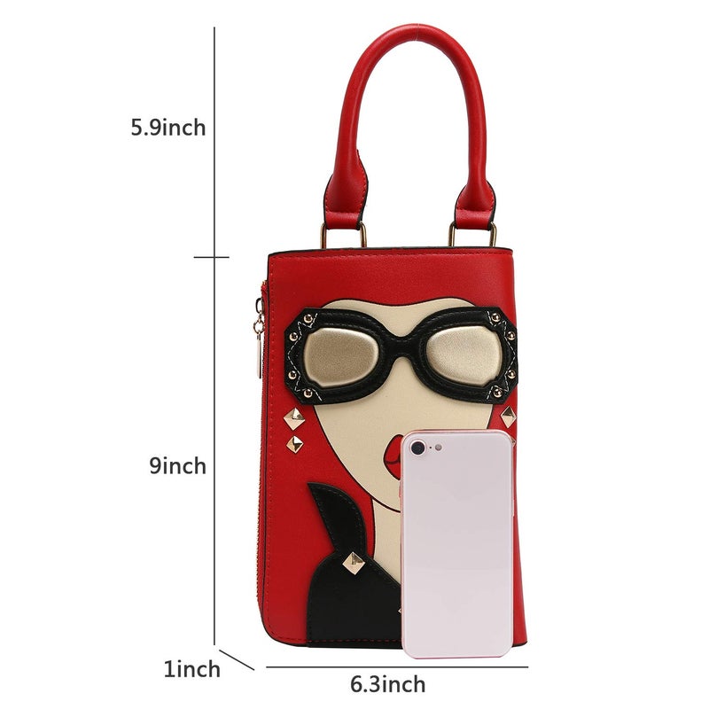 KUANG! Women Novelty Lady Face Shoulder Bags Funky PU Leather Top Handle Satchel Handbags Clutch Purse for Women - Image 2